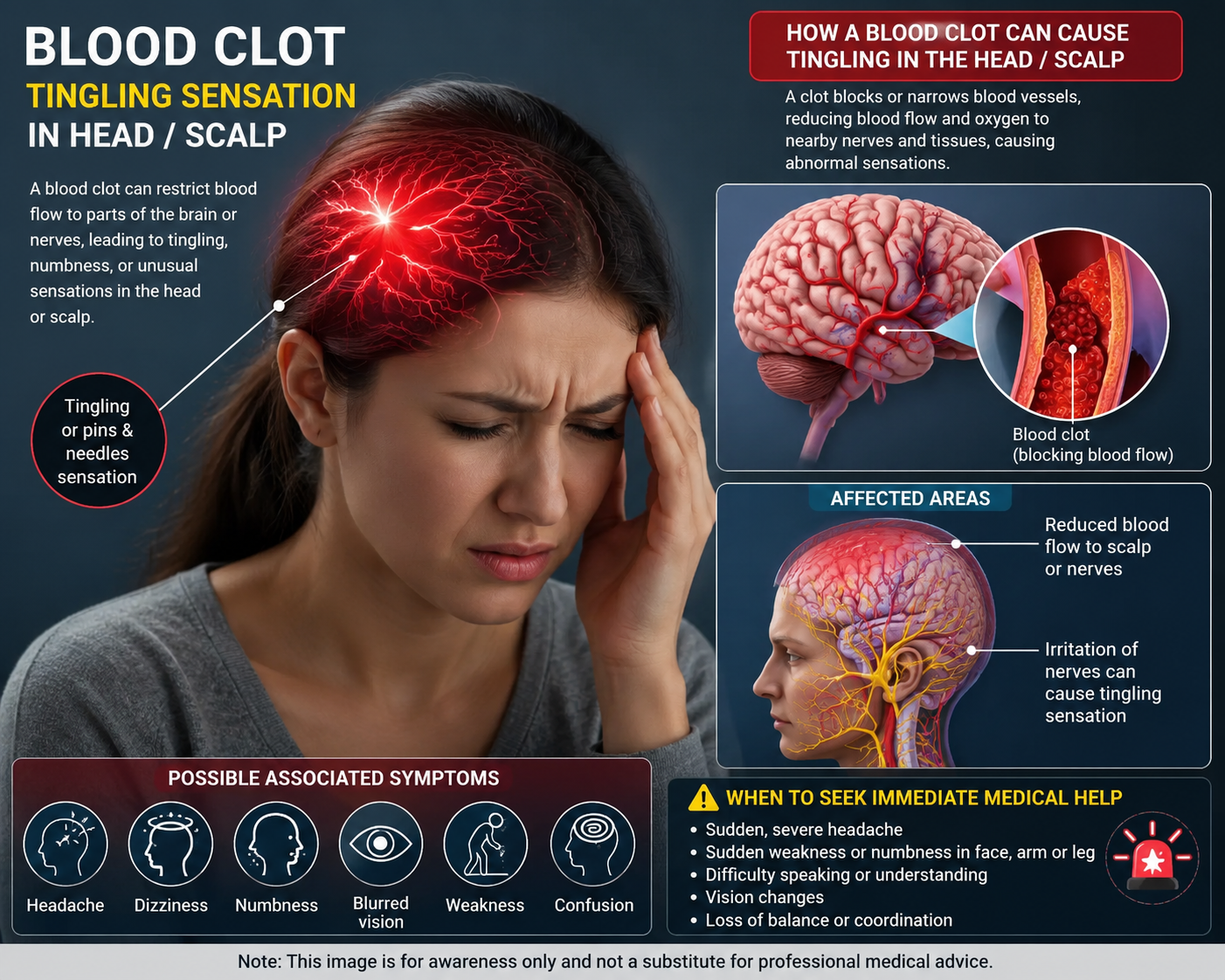 Blood Clot Tingling Sensation in Head Scalp